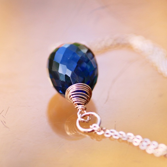 Handcrafted Blue Sapphire Pendant 14k Rose Gold Filled , September Birthstone - Picture 6 of 9